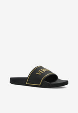 Versace Logo Beach Slides Black 1018496 1A17013-2B130