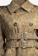 Animal Print Double-Breasted Trench Coat