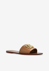 Dolce & Gabbana Bianca DG Logo Leather Flat Sandals Brown CQ0619 AW576-8Z093