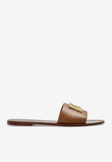 Dolce & Gabbana Bianca DG Logo Leather Flat Sandals Brown CQ0619 AW576-8Z093