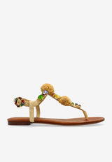 Dolce & Gabbana Raffia Crochet Embellished Sandals Beige CQ0656 AG997-8N084