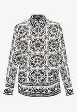 Dolce & Gabbana Silk Majolica-Print Long-Sleeve Shirt White G5MM4T HI1Y5-IU3TN