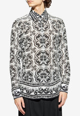 Dolce & Gabbana Silk Majolica-Print Long-Sleeve Shirt White G5MM4T HI1Y5-IU3TN