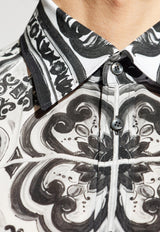 Dolce & Gabbana Silk Majolica-Print Long-Sleeve Shirt White G5MM4T HI1Y5-IU3TN