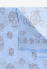 McQueen Skull Print Wool Scarf Light Blue 807889 4943Q-4963