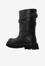 Moschino Belted Leather Ankle Boots Black MA26054G1N MJ5-000