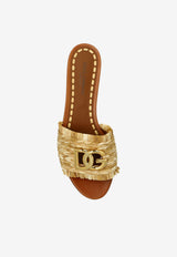 Dolce & Gabbana Bianca DG Logo Leather Flat Sandals Beige CQ0646 AN217-8B218