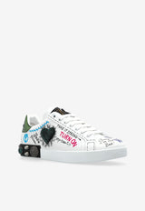 Dolce & Gabbana Portofino Graffiti Leather Sneakers White CS1759 AH029-HA9EV