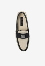 Dolce & Gabbana Logo-Appliqué Fabric & Leather Loafers Beige A50714 A9Q93-8S469