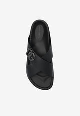 Dolce & Gabbana Logo-Appliqué Black Leather Slides Black A80525 A9Q67-80999
