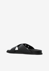 Dolce & Gabbana Logo-Appliqué Black Leather Slides Black A80525 A9Q67-80999