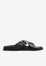 Dolce & Gabbana Logo-Appliqué Black Leather Slides Black A80525 A9Q67-80999