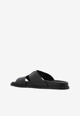 Dolce & Gabbana Leather Appliqué Black Slides Black A80506 A9Q67-80999