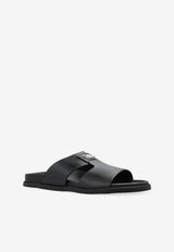 Dolce & Gabbana Leather Appliqué Black Slides Black A80506 A9Q67-80999