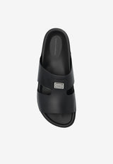 Dolce & Gabbana Leather Appliqué Black Slides Black A80506 A9Q67-80999