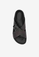 Dolce & Gabbana Cross-Strap Logo Leather Slides Brown A80525 A9Q67-8H042