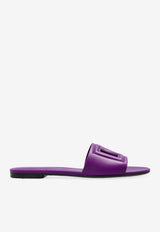 Dolce & Gabbana Flat Matte Leather Logo Slides Purple CQ0436 AY329-8H438