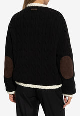 Moschino Cable Knit Cardigan with Elbow Patches Black 252E A0581 5504-1555