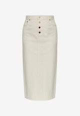 Moschino Logo Patch Denim Pencil Skirt Cream 252E A0123 5520-0005