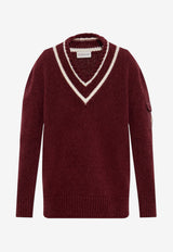 Moncler V-neck Knitted Sweater Burgundy K20939D00001 M5493-466