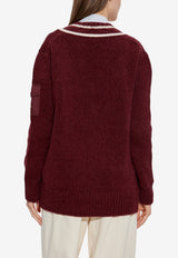 Moncler V-neck Knitted Sweater Burgundy K20939D00001 M5493-466
