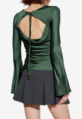 GANNI Bell-Sleeved Satin Top Green W0740 7051-774