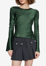GANNI Bell-Sleeved Satin Top Green W0740 7051-774