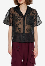 GANNI Shimmering Sheer Shirt Black W0646 7073-099