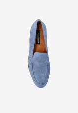 Split Suede Loafers in Light Blue