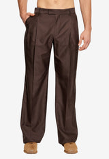 Creased Straight-Leg Cotton-Silk Pants