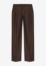 Creased Straight-Leg Cotton-Silk Pants
