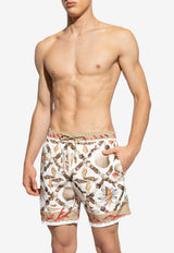 Marine-Print Quick-Dry Swim Shorts