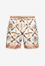Marine-Print Quick-Dry Swim Shorts