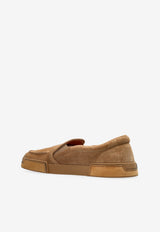 Beige Suede Slip-On Loafers