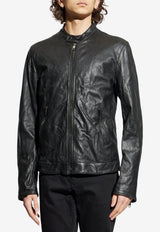 Dolce & Gabbana Stand-Collar Leather Jacket Black G9BUGL GJ744-N0000