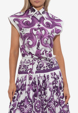 Dolce & Gabbana Majolica Print Sleeveless Shirt Purple F5T53T HH5EN-IP3TN
