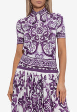 Dolce & Gabbana Majolica Print Polo T-shirt Purple FXZ01T JAHKG-H15DQ