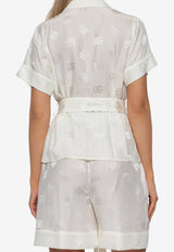 Dolce & Gabbana DG Logo Silk Jacquard Shirt Cream F5G67T FJ1JO-W0001