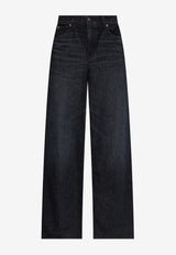 Chloé Logo Patch Wide-Leg Washed Jeans Blue CH25ADP02 156-075