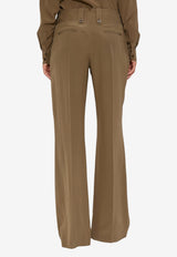 Tom Ford Wide-Leg Silk Tailored Pants Green PAW634 FAX1521-FG501