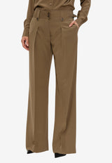 Tom Ford Wide-Leg Silk Tailored Pants Green PAW634 FAX1521-FG501