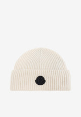 Moncler Logo Patch Wool Beanie Cream K20933B00024 M7454-031
