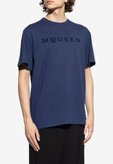 McQueen Logo Print T-shirt Blue 828420 QTADD-453