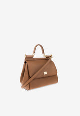 Dolce & Gabbana Large Sicily Dauphine Leather Handbag Brown BB6002 B1001-8M417