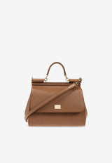Dolce & Gabbana Large Sicily Dauphine Leather Handbag Brown BB6002 B1001-8M417