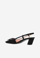 Roger Vivier Belle 45 Slingback Suede Pumps Black RVW00643380HR0 0-B999