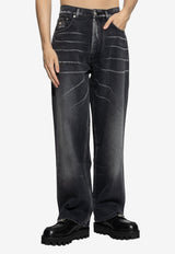 Moschino Straight-Leg Washed Jeans Black 252ZZ A0309 5222-0555