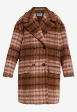 Moschino Oversized Mohair Blend Checked Coat Brown 252E A0604 5513-1096