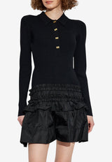 GANNI Ribbed Knit Mini Ruffled Dress Black K2523 2565-099
