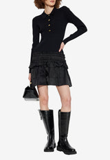 GANNI Ribbed Knit Mini Ruffled Dress Black K2523 2565-099